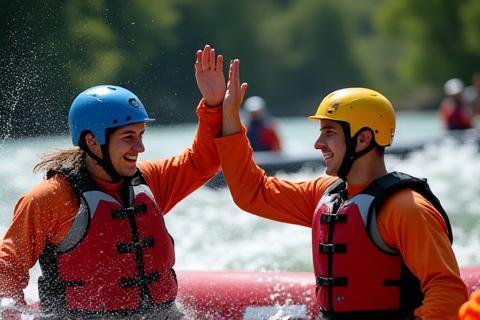 Rafter si battono il cinque dopo aver superato una rapida