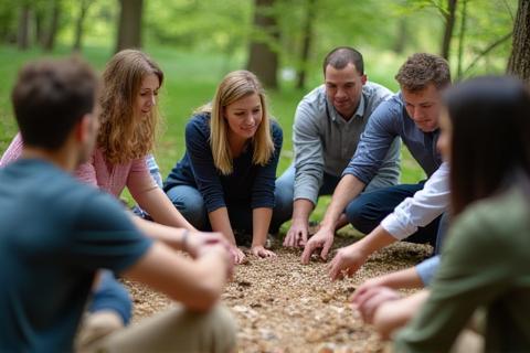 Attività di team building all'aperto che promuove la collaborazione